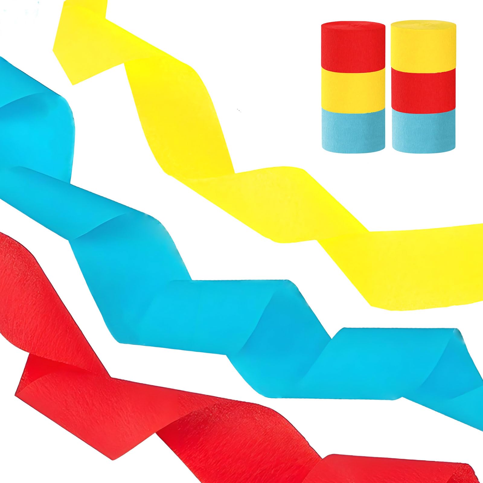 Vsosfiza 6er-Set Krepppapier Rot/Gelb/Blau (25m x 4,5cm pro Rolle) - Festdekoration für Schulabschlüsse & Partys