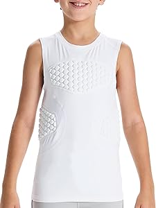 DEVOROPA Youth Boys Football Baseball Padded Compression Shirt Chest Protector Softball Lacrosse Rib Heart Sternum Guard