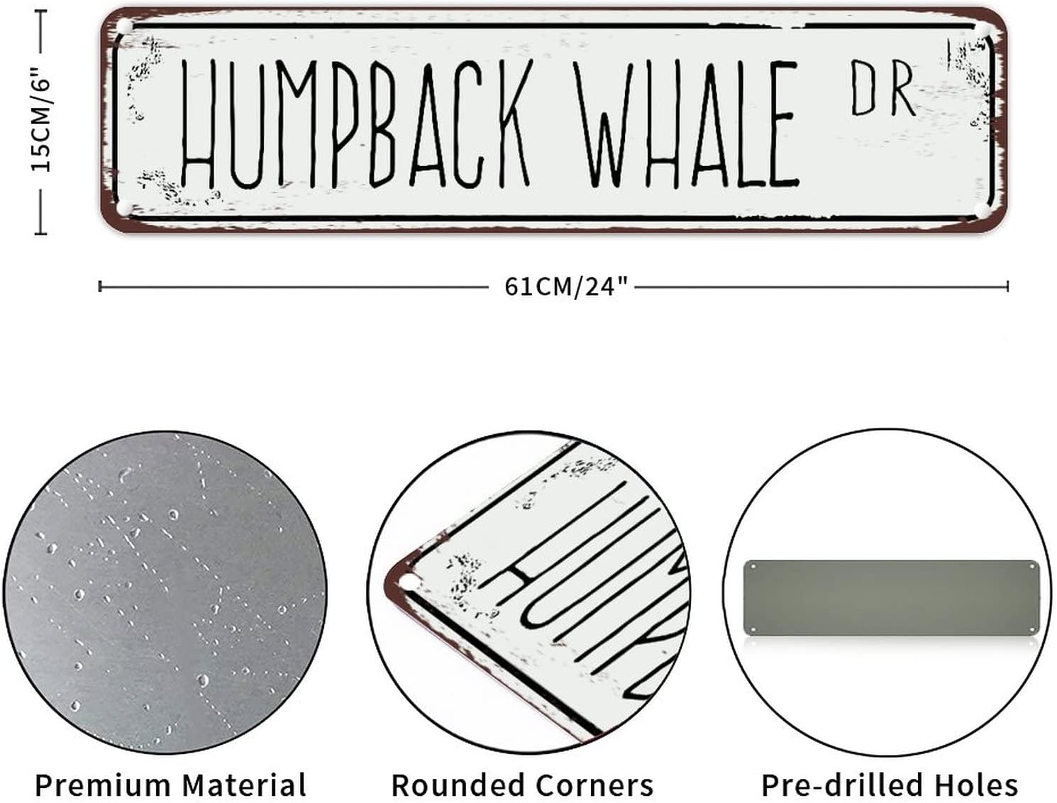 Country Style Metal Tin Sign Animal DR Sign Humpback Whale UV Printed Aluminum Sign Easy Mounting Rust Free Weatherproof Fade Resistant Dr Street Sign for Indoor or Outdoor Home Park Bedroom 24x6in