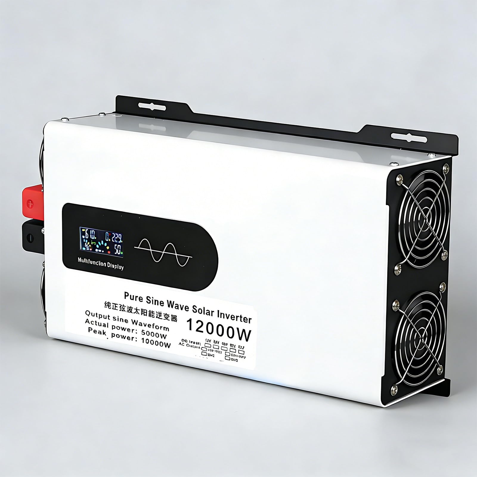 10000 W/12000 W szczytowa, 5000 W/6000 W ciągła, falownik, samochodowy, 24 V/48 V/60 V/72 V/96 V DC na 110 V-240 V AC, z wyświetlaczem LCD i 2 gniazdami AC, samochodowy 12000W-72V