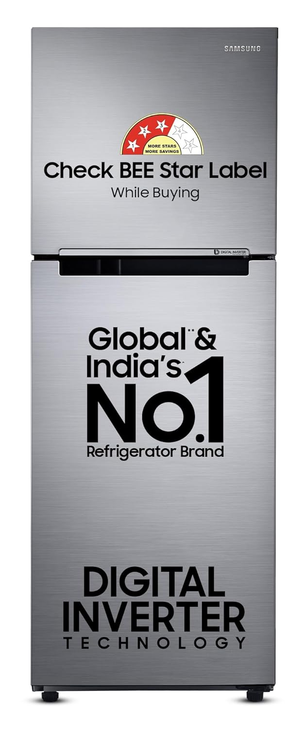 Samsung 236 L, 3 Star, Digital Inverter, Frost Free Double Door Refrigerator (RT28C3053S8/HL, Silver, Elegant Inox)