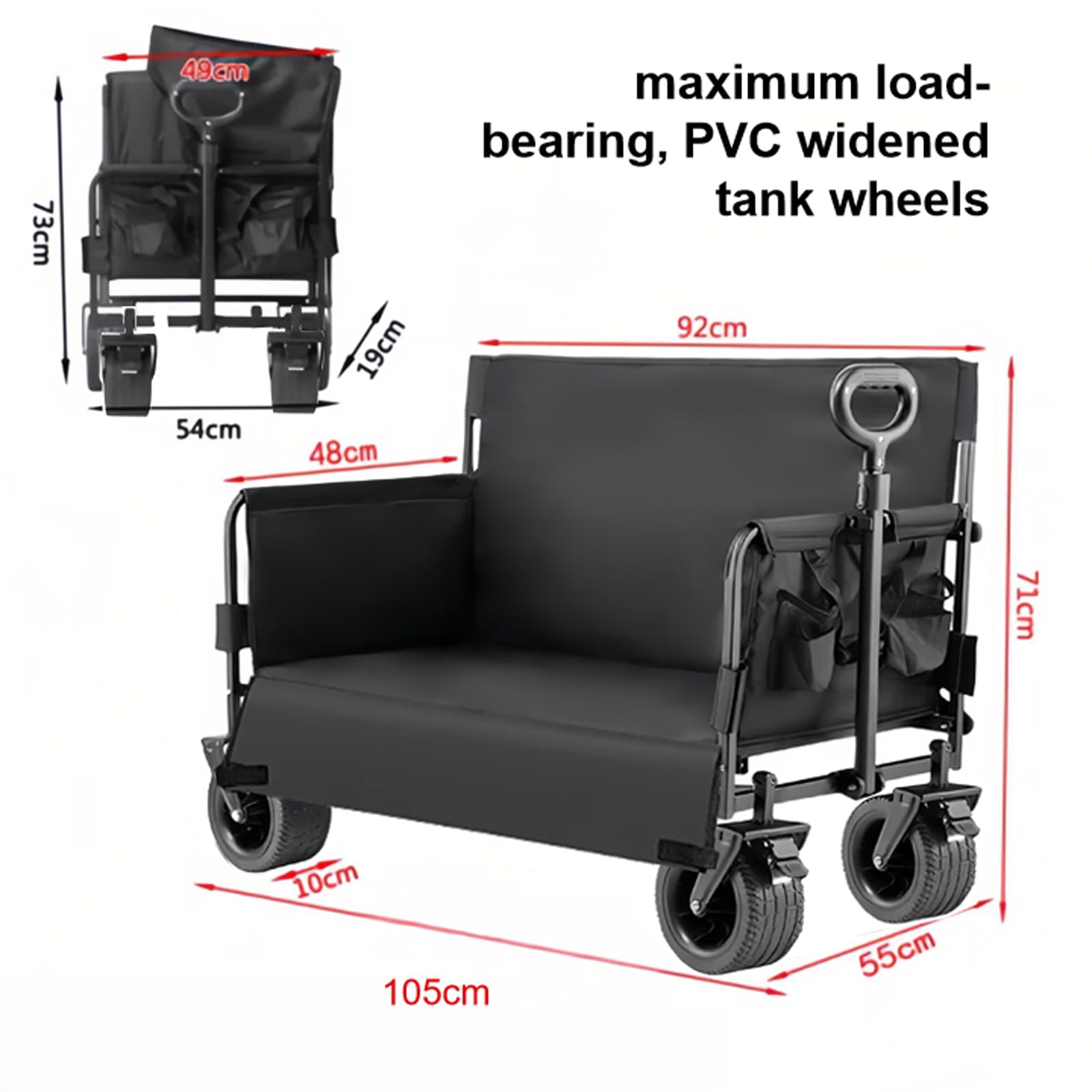 Nine point nine Bollerwagen Faltbar Umbaubar zur Bank, 445LBS Tragkraft Bollerwagen, Handwagen Mit Flexiblem Griff, Strandwagen Mit Rädern (008 Black)