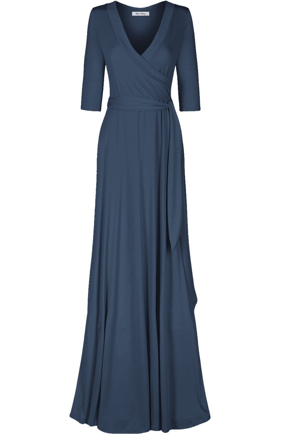 Women's 3/4 Sleeve Deep V-Neck Maxi Faux Wrap Solid Plus Size Dress