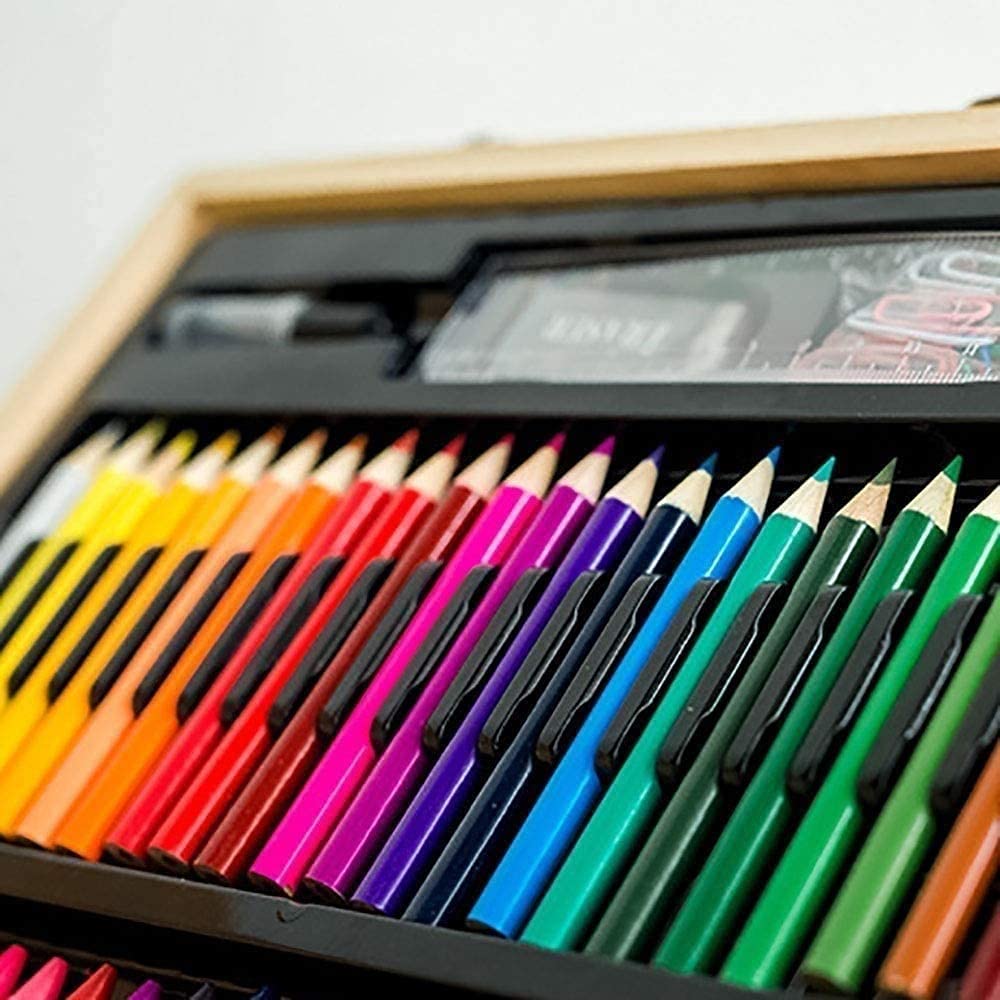 251 pièces Deluxe Art Set, Navette Art Art Art dans étui en Bois, Dessin de Peinture Kit d'art avec Crayons Pastels d'huile Aquarelle gâteaux Aquarelle Croquis pour Enfants Adultes