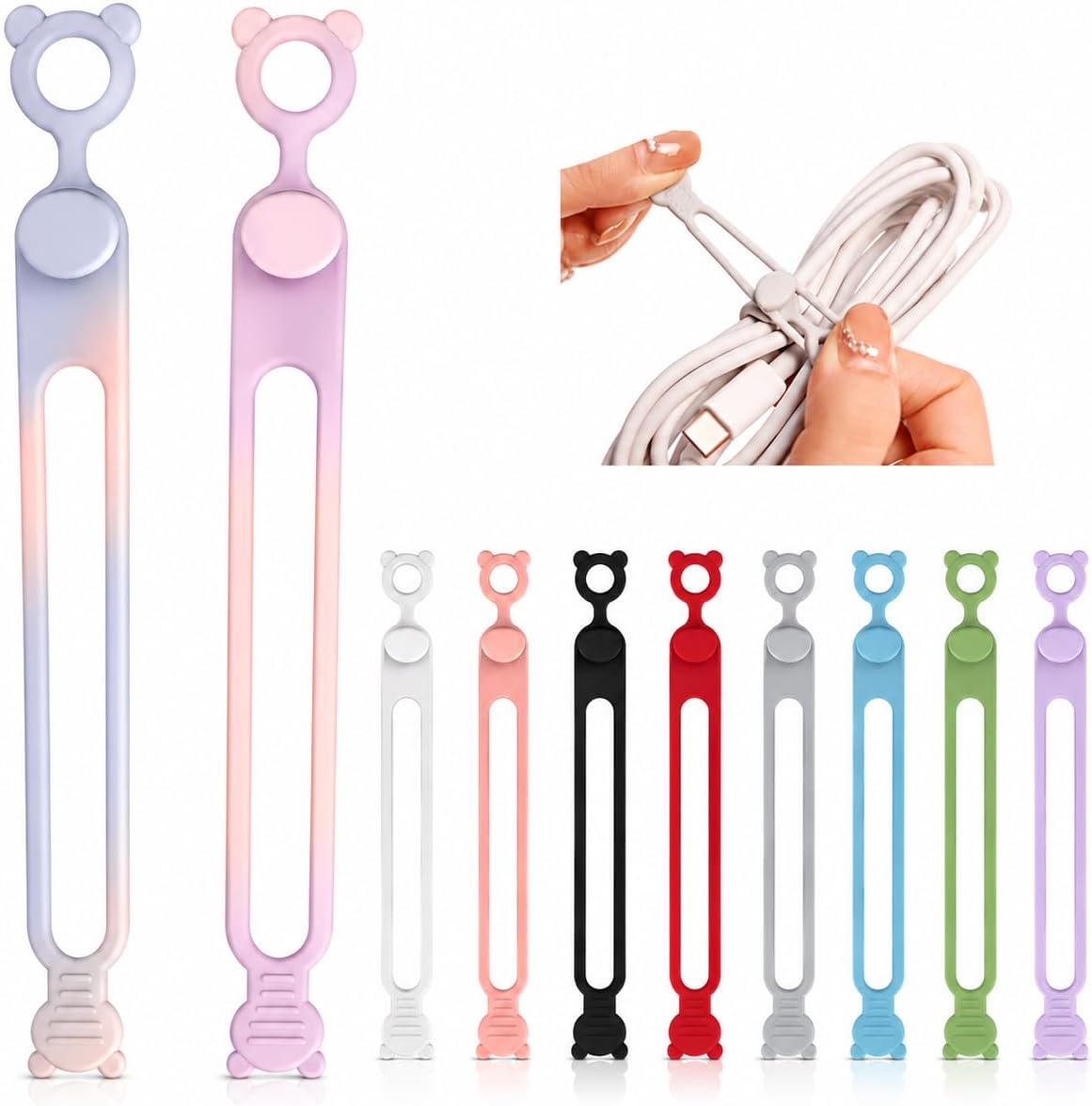 50-Pack Silicone Cable Ties Reusable, Data Cable Organizer, High Elastic, Multipurpose, Cable Management for Charging Cord, Electronics, Computer, Appliances, Travel Essentials