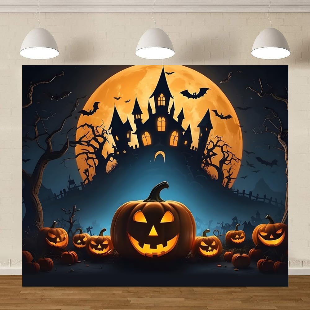 Halloween-Fotohintergrund 'Gruselwald' – 3x2,4 M Vinyl, Mit Totenköpfen Und Kürbissen