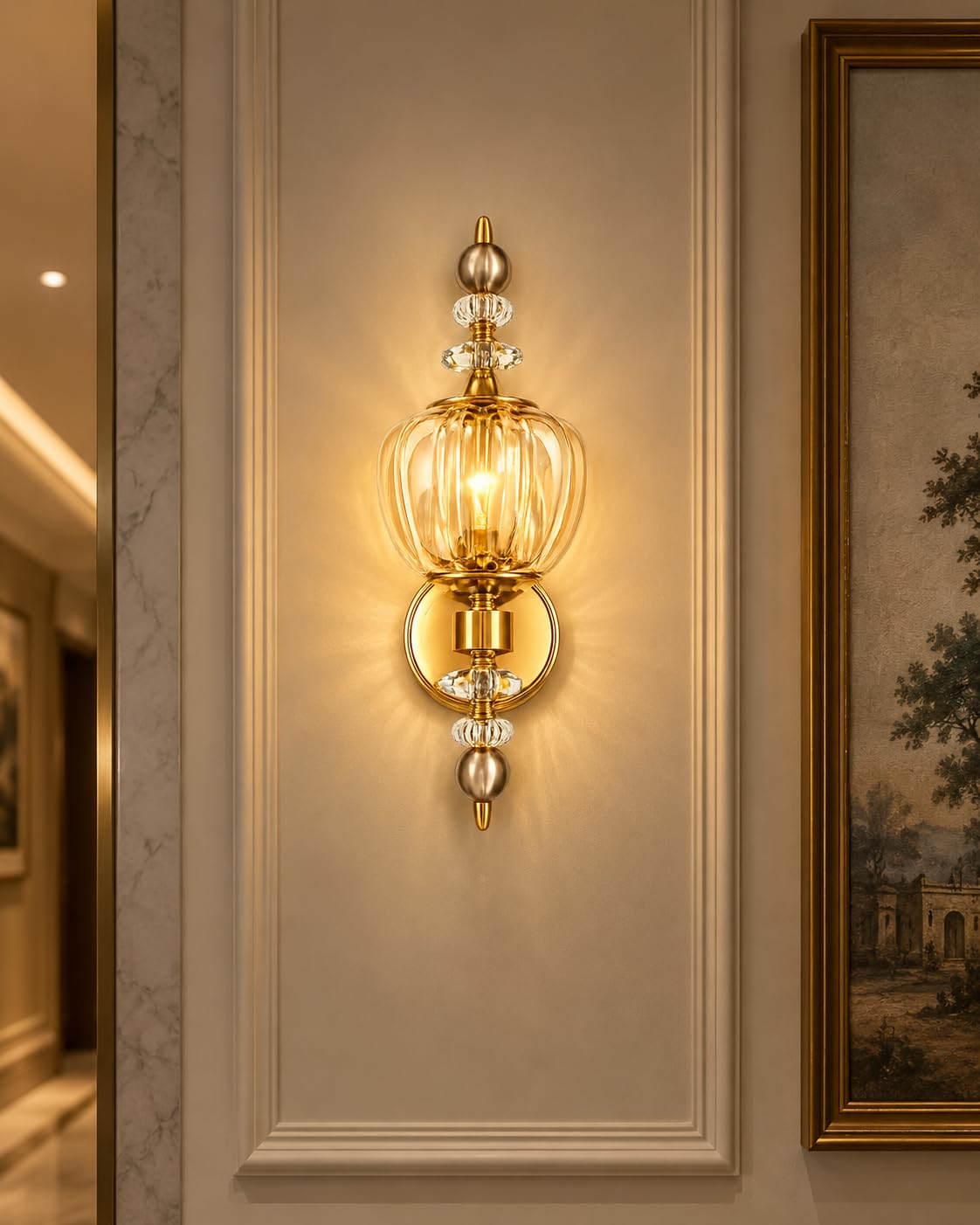 Luxury Gold Glass Wall Lamp | Modern Decorative Wall Light for Living Room, Bedroom, Hallway, Hotel & Restaurant | Premium Metal Body with Smoky Glass Shade | E27 Holder S-587 DL-image-34