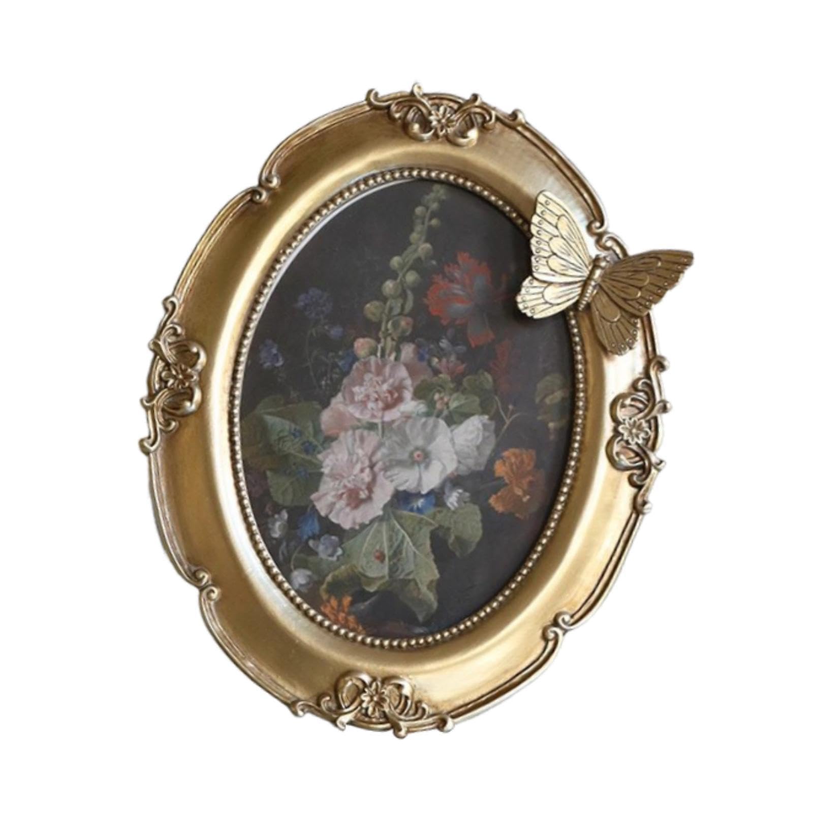 Cadre Photo Ovale Vintage, Support Mural Ou de Table pour Affiches, Cadre Photo En Résine, or