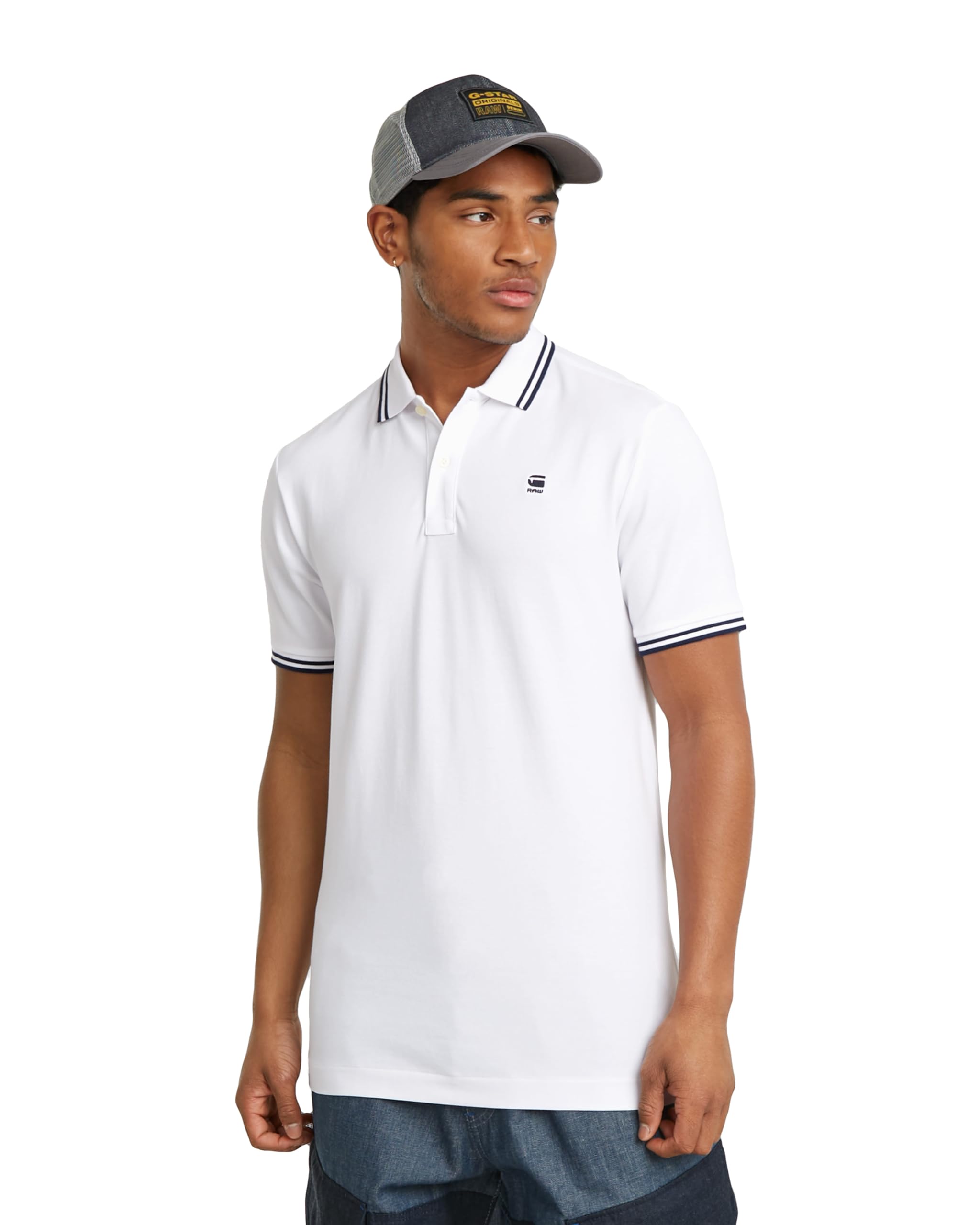 G-STAR RAW Herren Dunda Slim Stripe Poloshirt, Weiß (White D17127-5864-110), S