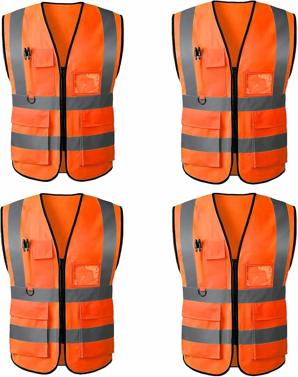 Reflective Safety Vests Yellow High Visibility Work Vest, 4 Pack