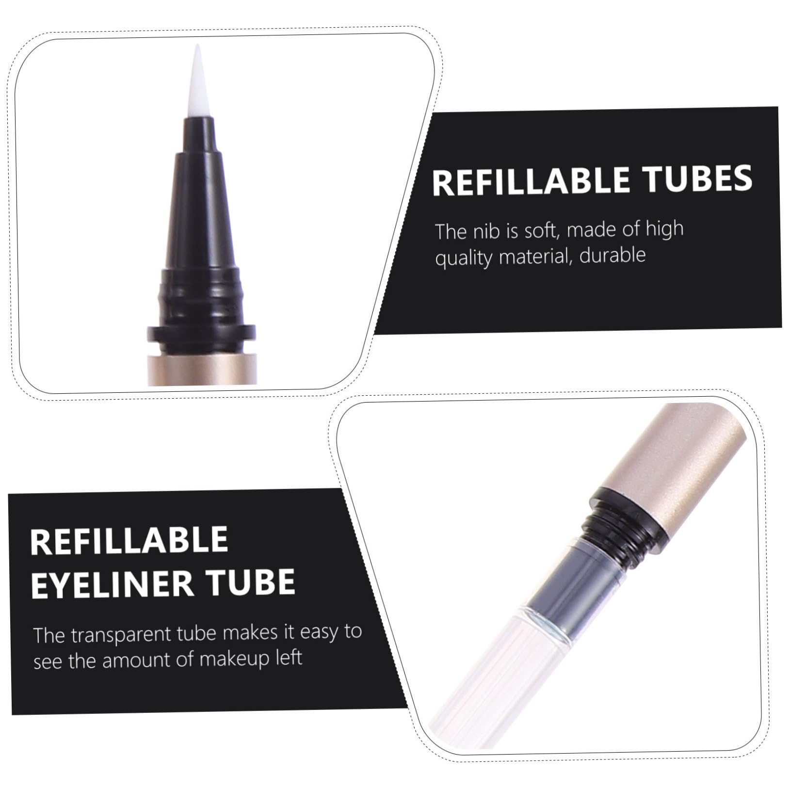 Tubos Delineadores de Ojos Vacíos Recargables 5 Unidades de 1ml en Plástico Dorado para Almacenar Eyeliner, Ideales para Salones y Tiendas de Cosméticos
