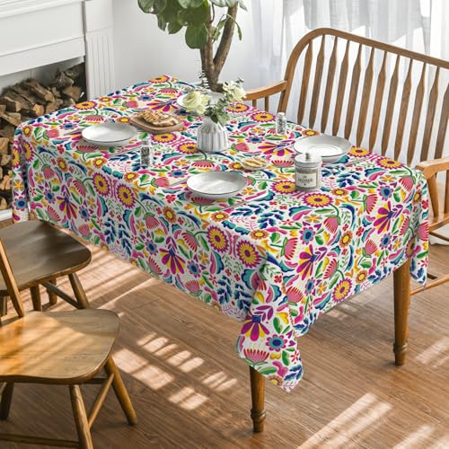 Horaldaily Mexico Tablecloth 60x84 Inch Rectangular, Halloween Cinco De Mayo Fiesta White Washable Seasonal Table Cover for Party Picnic Dinner Decor