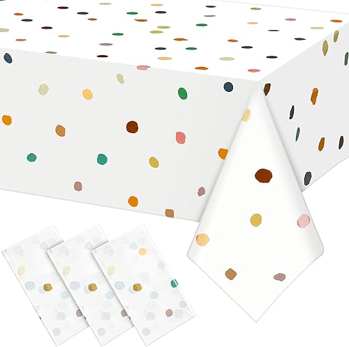 Mantel de 3 piezas con diseño de lunares pintados estilo bohemio para baby shower, mantel desechable de lunares color crema, cubierta de mesa de