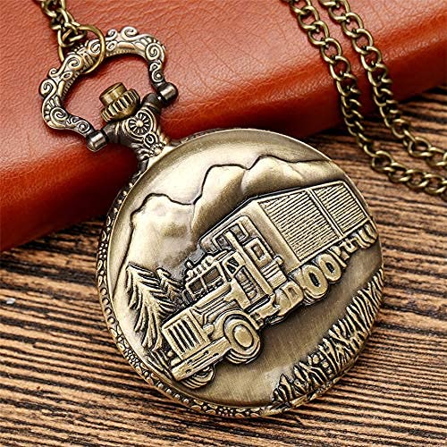 Vintage bronzen retro grote vrachtwagen bos boom zakhorloge met ketting voor auto vrachtwagenchauffeur zakhorloges - Afbeelding 5