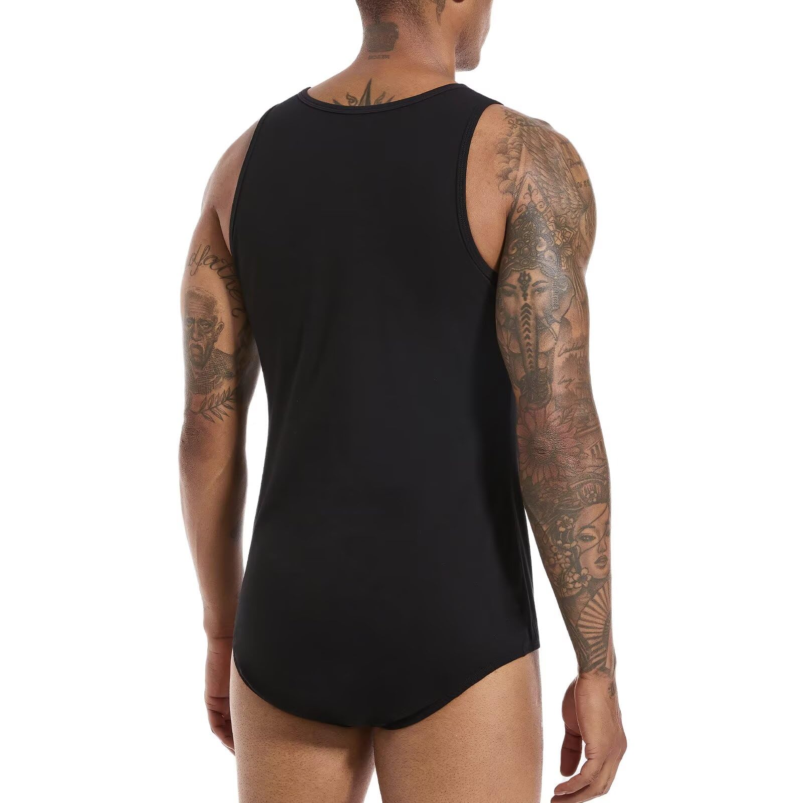 Landofgenie Combinaison sans Manches pour Hommes Pyjama Une Pièce Onesie en Coton Bodysuit pour Adultes
