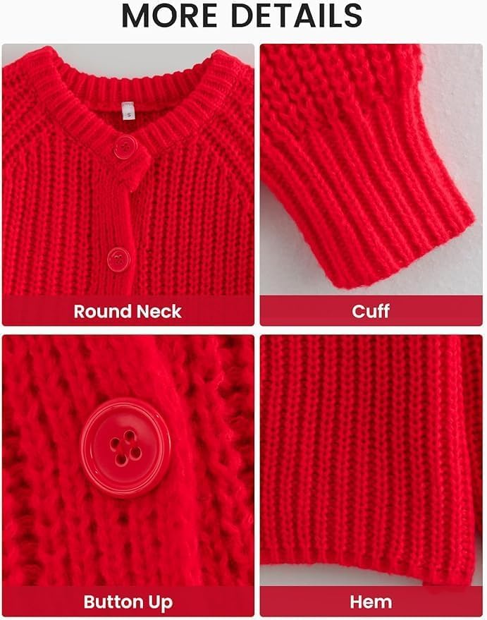 Womens Cardigan Sweater Chunky Knitted Crew Neck Long Sleeve Button Down Jackets Open Front Casual Loose Coat Red L - Image 6
