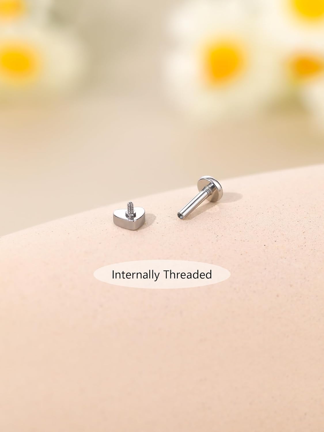 Xpircn Flat Back Stud Earrings 14K Gold Plated Internally Threaded CZ Stud Piercing Jewelry for Tragus Helix Cartilage Conch Nose Hypoallergenic Lip Labret Medusa Piercing 18G 6mm 8mm - Image 4