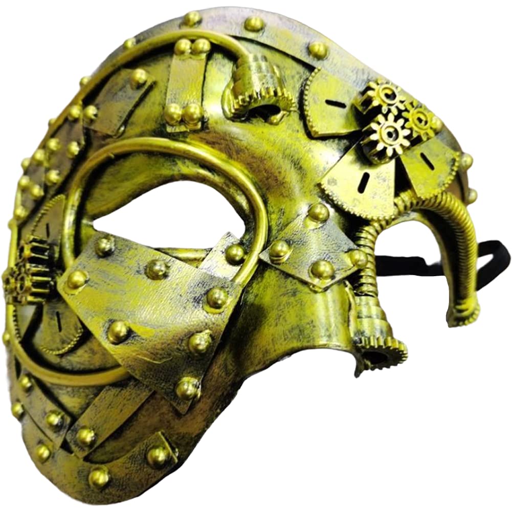 Danlai Antique Gold Masquerade Mask Carnival Party Half-Face Mask Heavy Industry Mechanical Steampunk Mask Antique Opera Props Mask