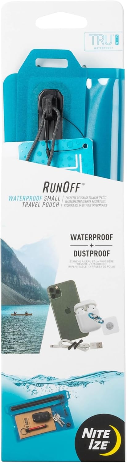 Nite Ize RunOff Waterproof Travel Pouch - TRU Zip - Dry Pouch for Phone & Travel Necessities - Touchscreen Friendly - Blue, Small