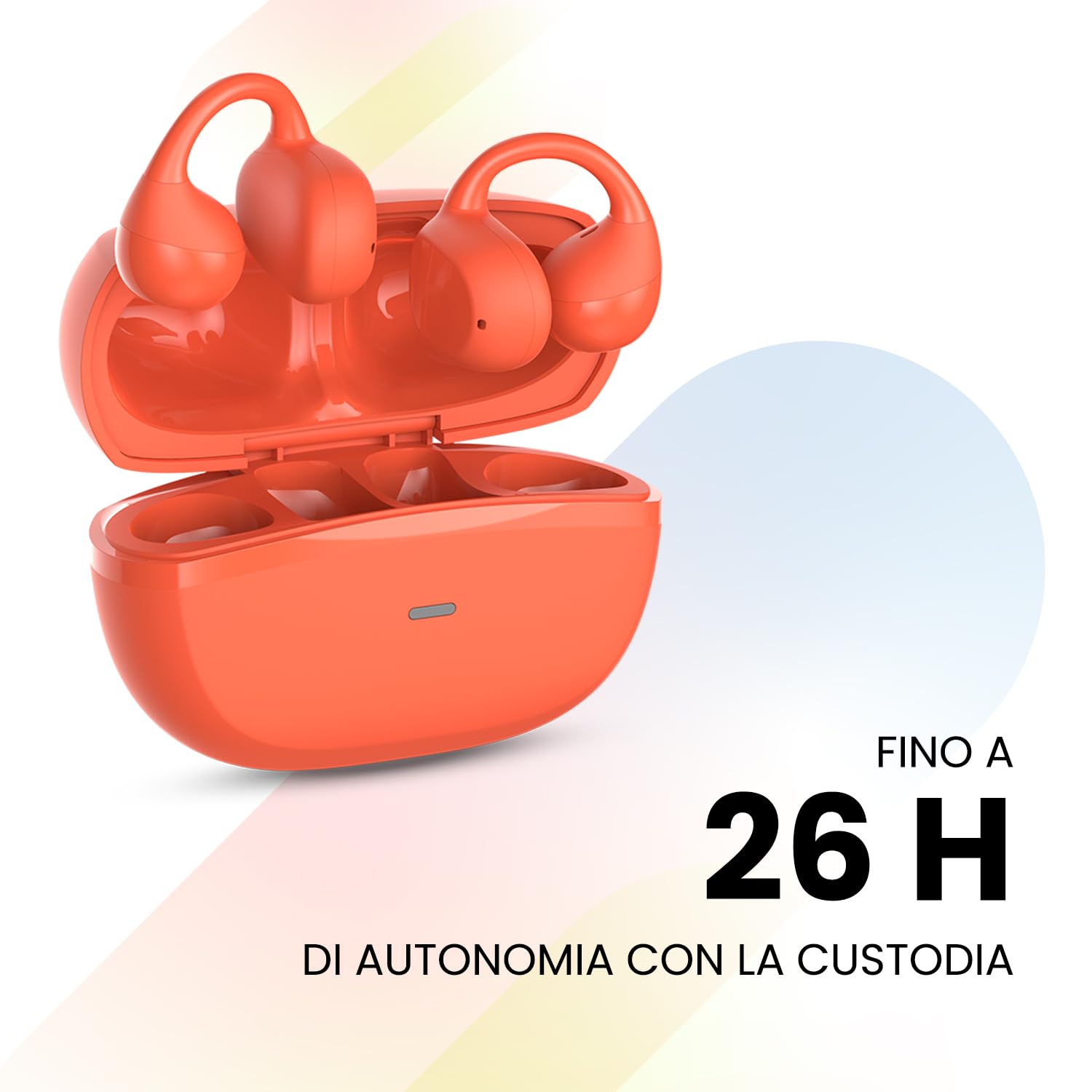 SPC Boost Clip – Cuffie wireless open-ear con clip | ENC per chiamate chiare | Durata della batteria di 26 ore | Bluetooth e Google Fast Pair | IPX5 | Controllo touch e assistente vocale - Arancione