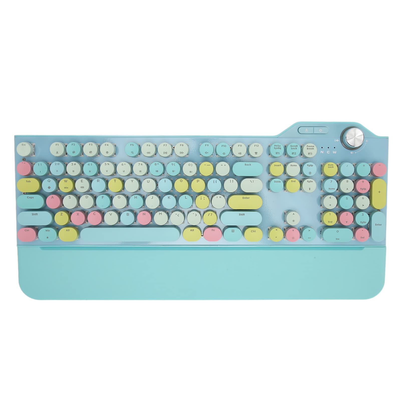 Airshi Tastiera da Gioco, Copritasti Rotondi Cablati o Wireless Tastiera Wireless Retroilluminata Colorata Interruttore Blu con Poggiapolsi per Tablet (Blu)