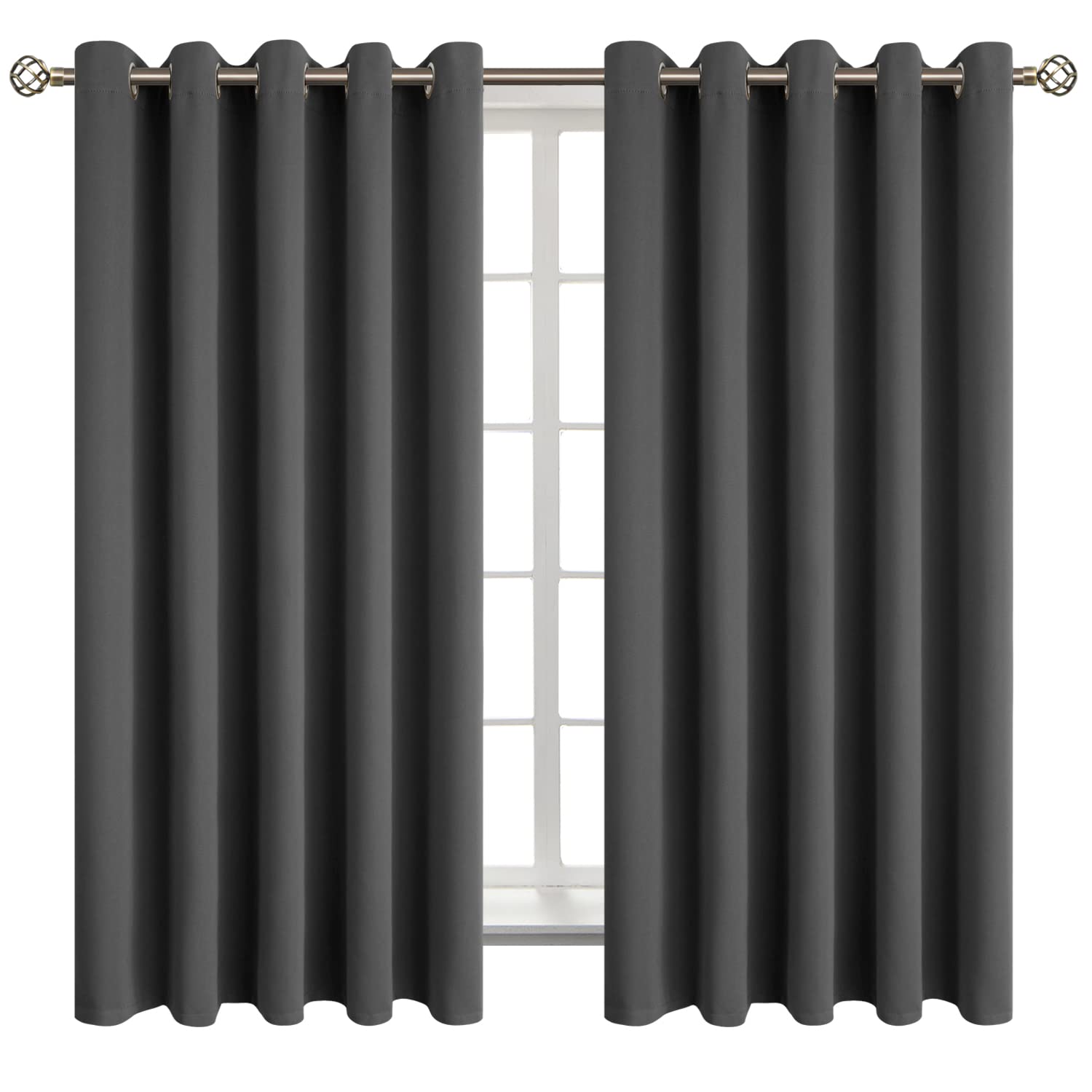 BGment Dark Grey Blackout Curtains for Bedroom 63 Inch Long - 2 Panels