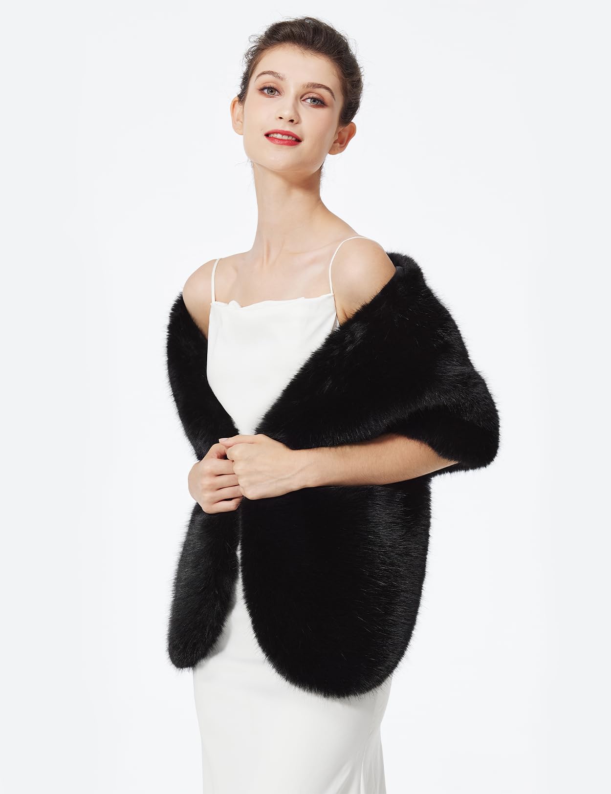 BEAUTELICATE Estolas para Bodas Fiesta Pelo Capa Poncho Invitada Boda Mujer Faxu Fur Shawl with Trim