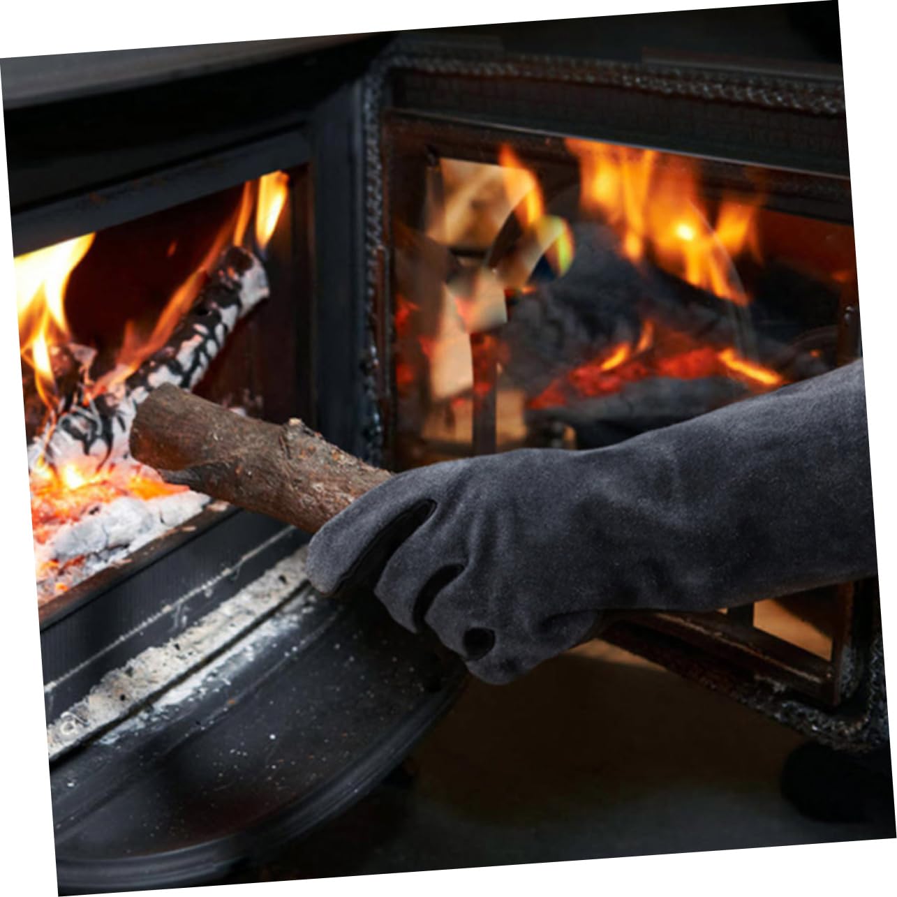 Guanti Barbecue Resistenti al Calore 1 Paio in Cuoio Nero | Stufa e Grill, Facili da Indossare e Togliere, Protezione Termica per Uso Familiare e Lavoro