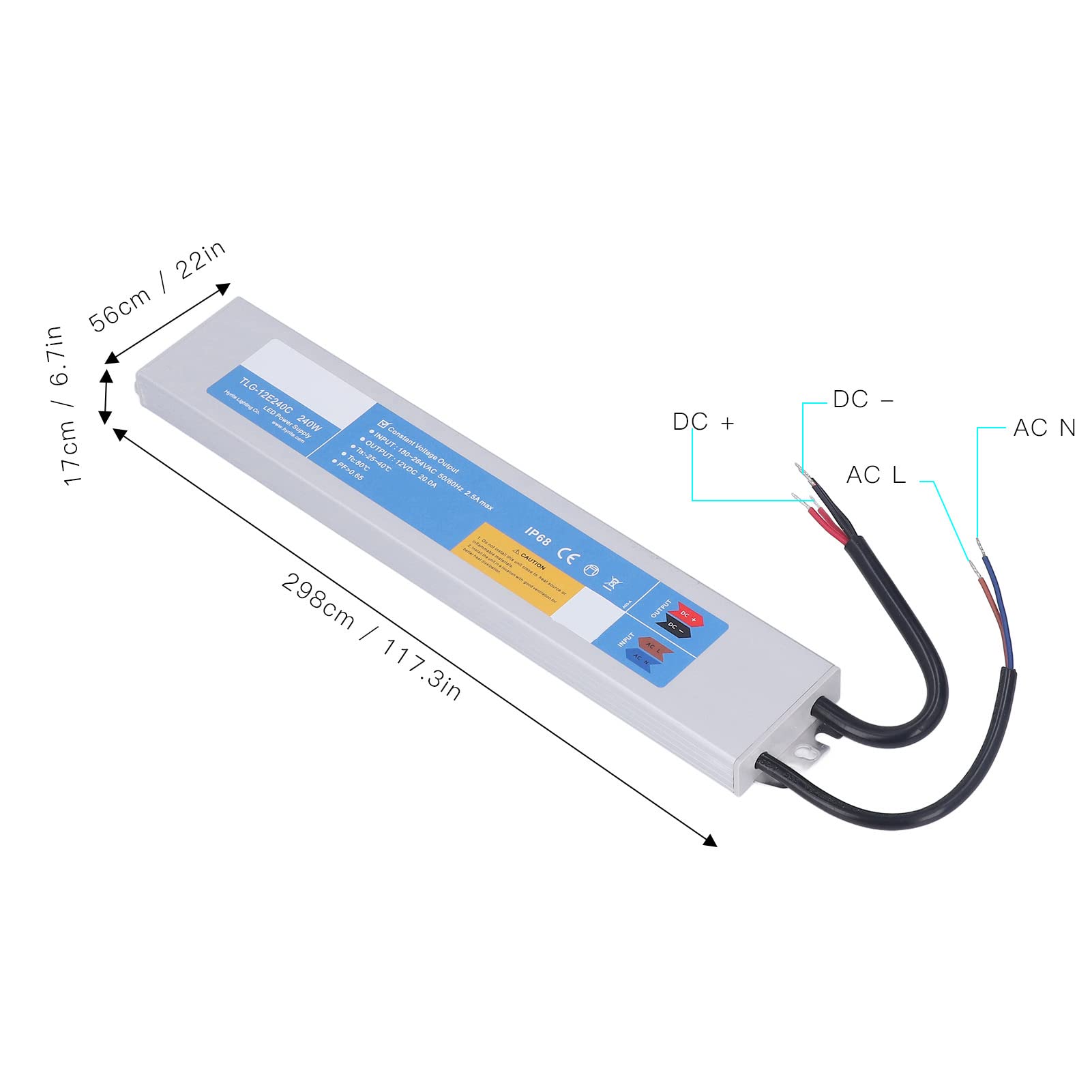 Cocoarm Alimentatore LED Driver LED Impermeabile da 240 W Convertitore CA-CC in Lega di Alluminio da 180 a 264 V CA Protezione IP68 5 per Scatola Luminosa a Strisce Illuminazione Esterna (DC12V)
