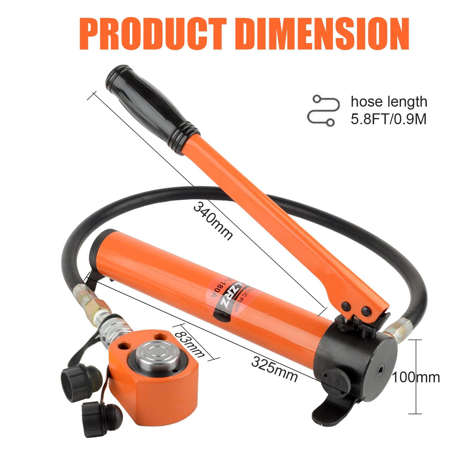 HZLZRZ 10 Ton Hydraulic Cylinder Jack with CP-180 Manual Hand Pump
