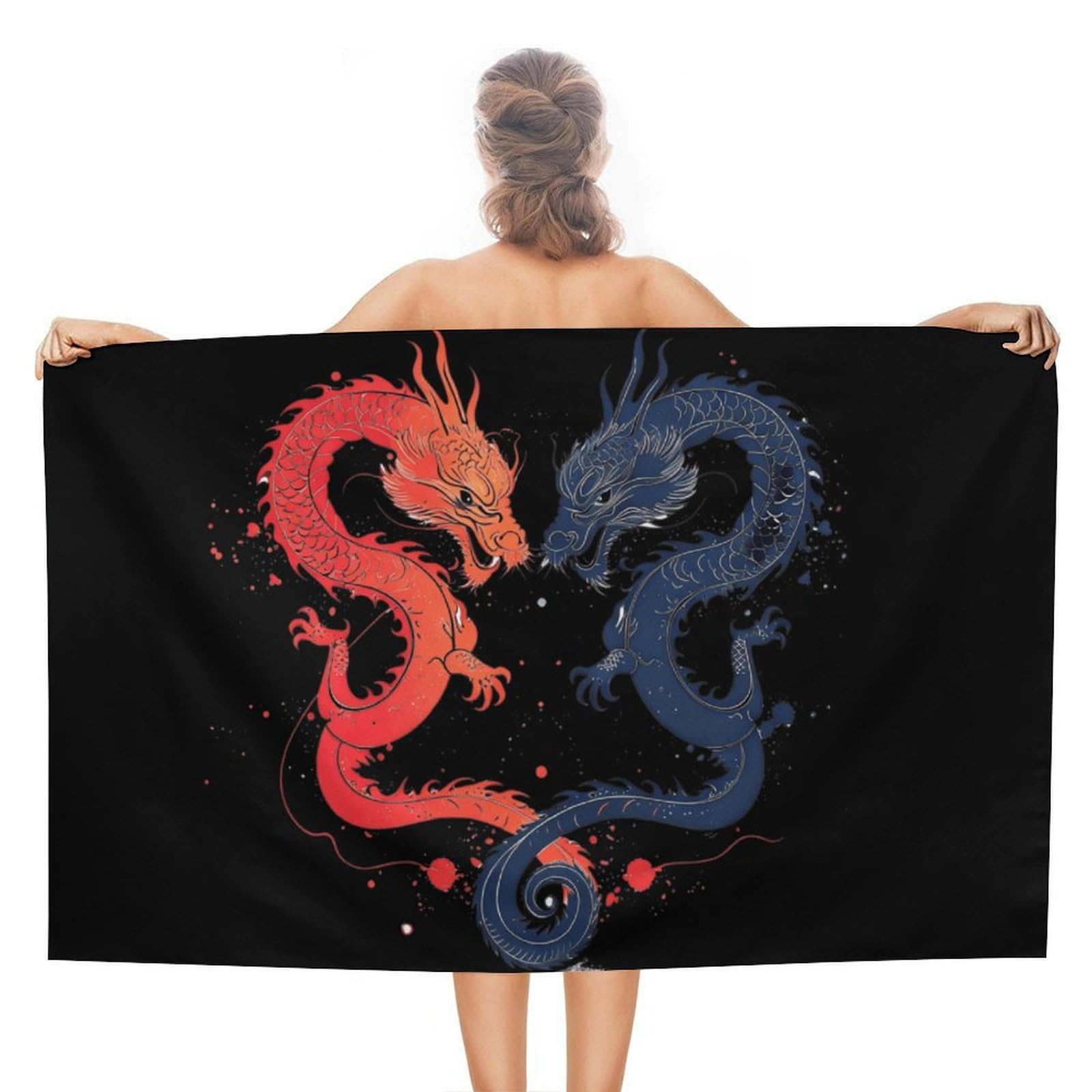 CGSBNGHA Ying And Yang Japanese Dragons Beach Towels Soft Bathroom Bath Pool Swim Towels for Women Men