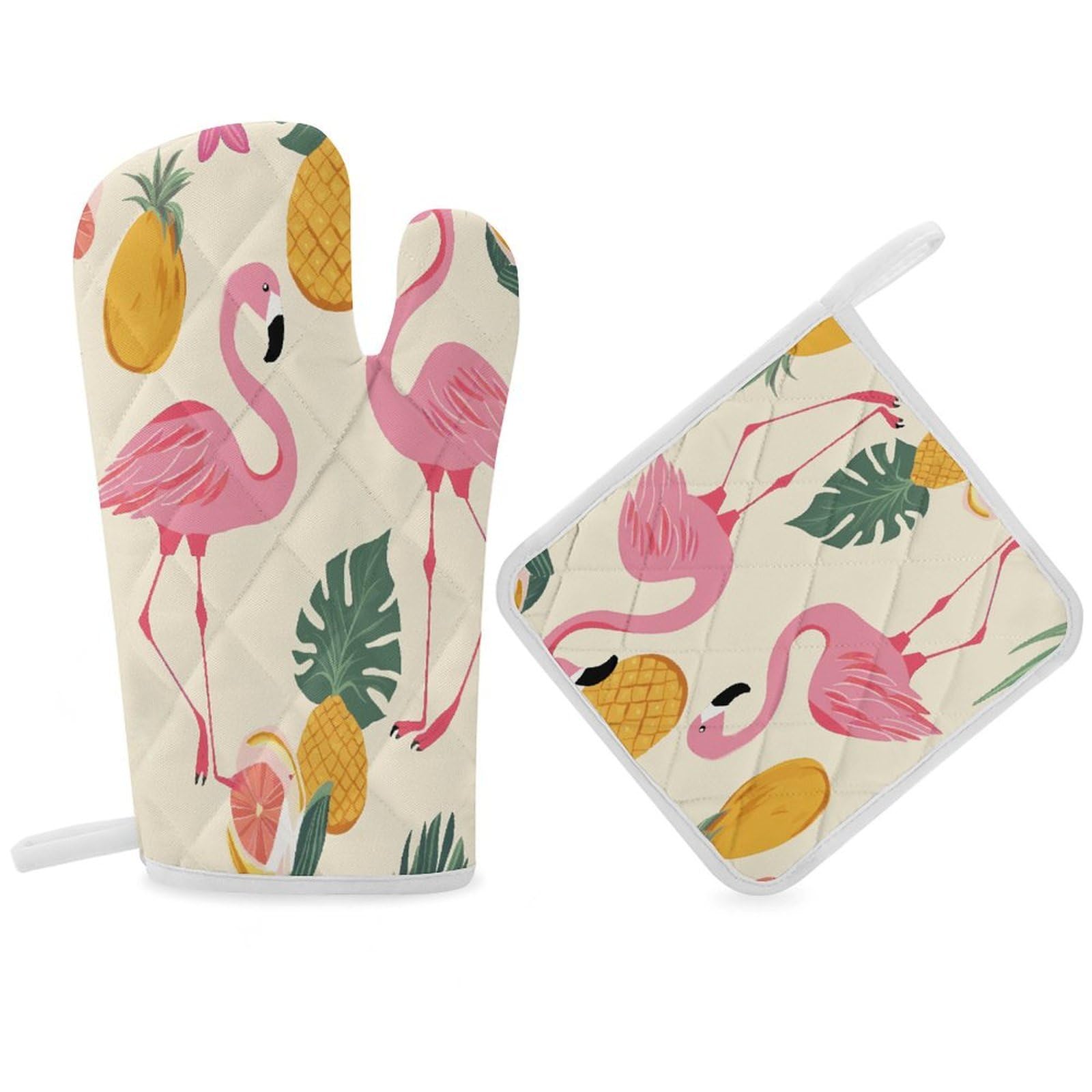 Fodpand Women's Style Flamingos And Pineapples Oven Mitts And Pot Holders Sets,Oven Gloves For Kitchen Oven Mitts And Potholders For Baking Cooking Grilling Apartment Essentials
