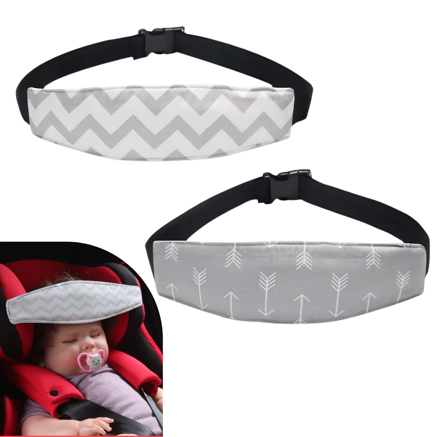 Erweicet Baby Carseat Head Support,Car seat Straps Pillow Support Ban,Stroller Neck Relief Strap Headrest,Sleep Positioner for Toddler Infants Child Children Kids(Grey)