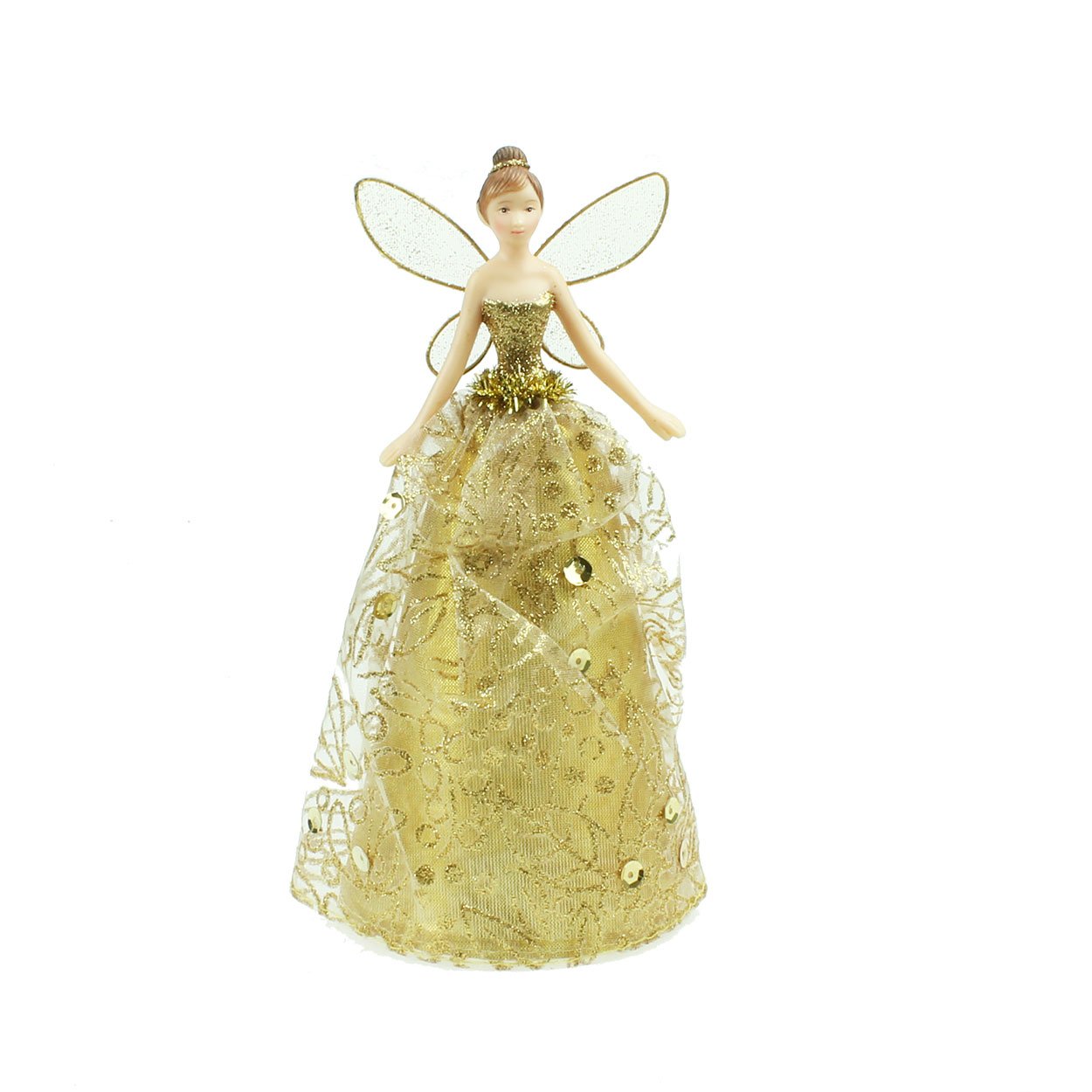 Gisela Graham Gold Medium Angel Christmas Tree Topper With Patterned Skirt (18Cm)