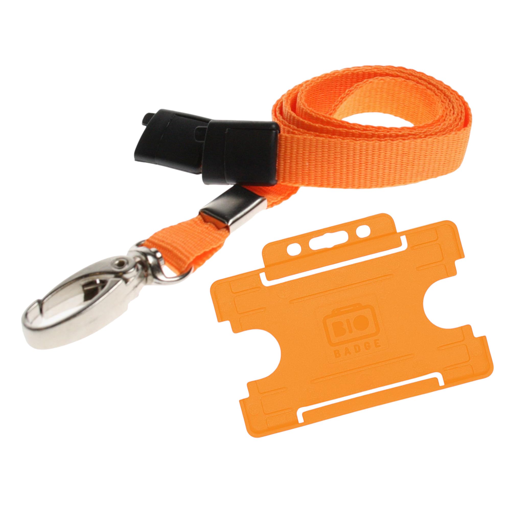 ID Card Holder and Lanyard Neck Strap with Lobster Metal Clip - Orange. Recyclable Holder and ECO Friendly Lanyard (Orange)