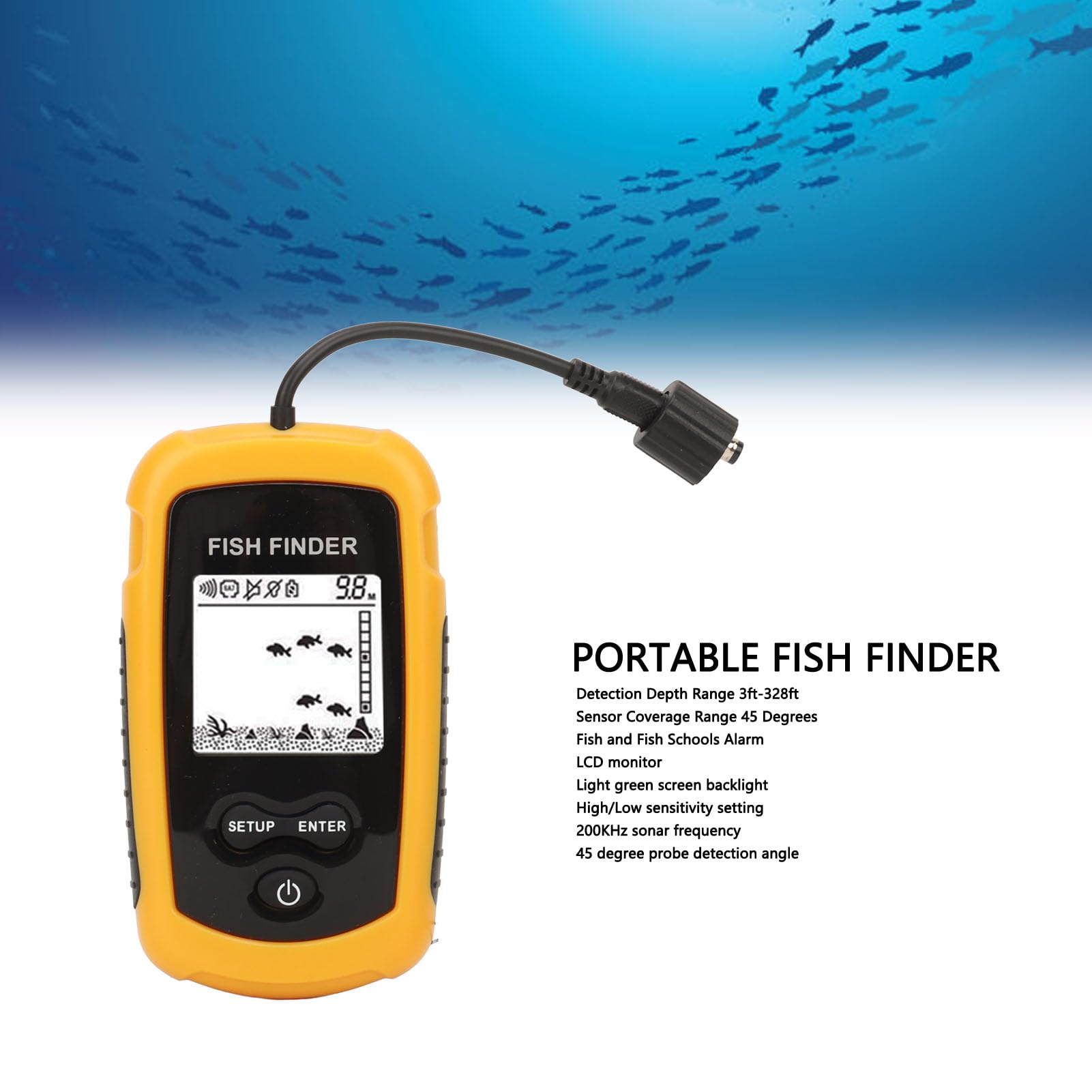 Emoshayoga Ecoscandaglio Portatile per Pesci con Display LCD, Ecoscandaglio Portatile per gli Appassionati di Pesca