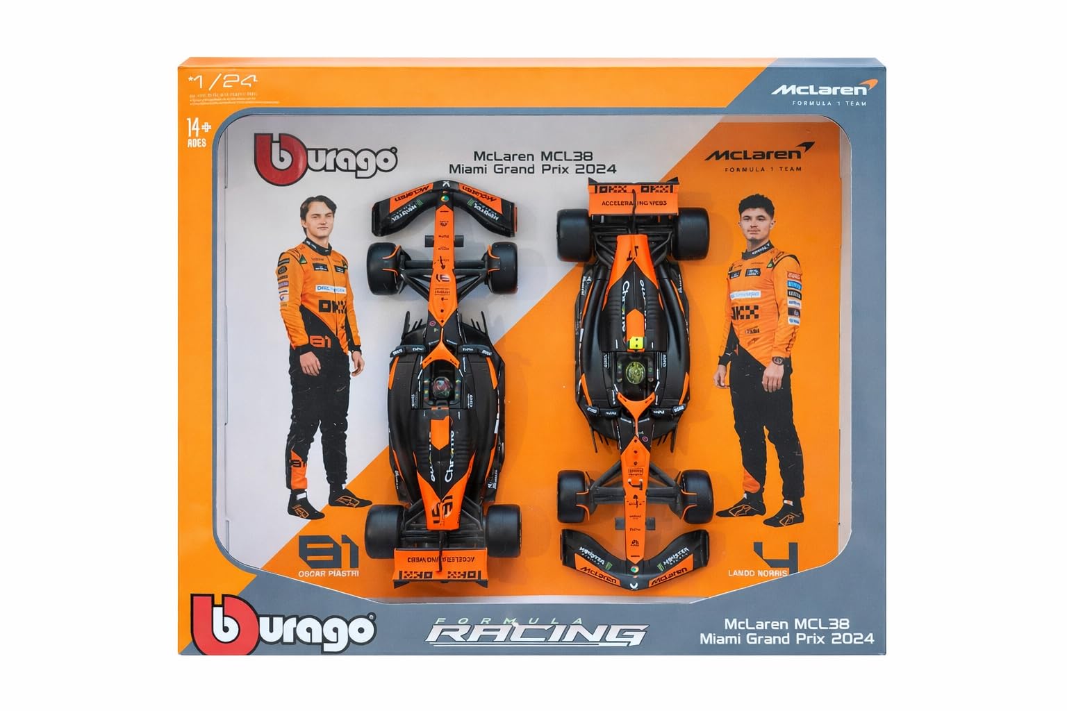 1/24 F1 2024 MCLAREN MCL38 PACK COM 2 CARROS NORRIS/PIASTRI