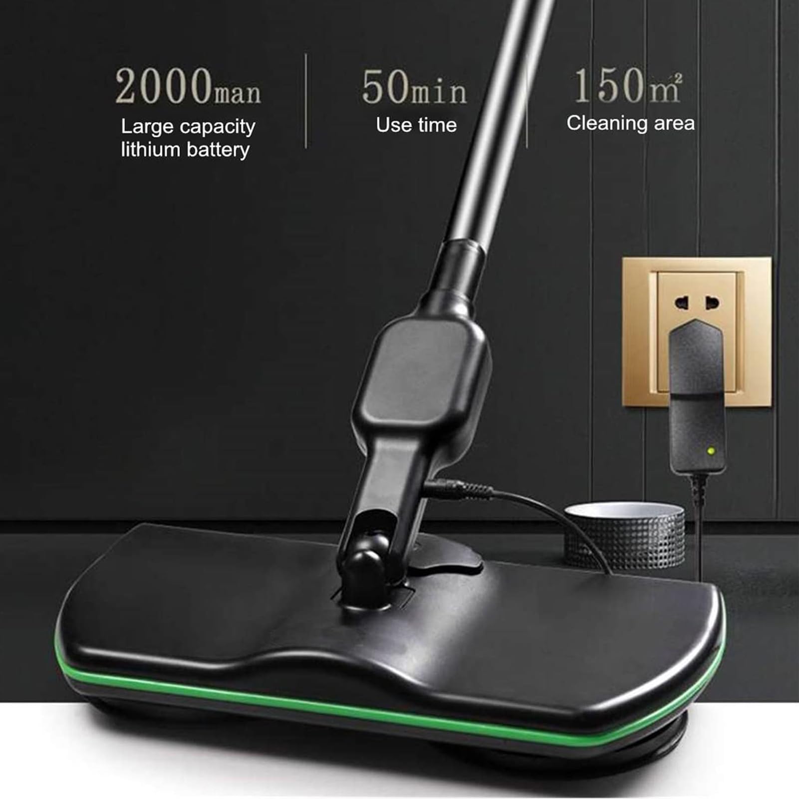Mopa Giratoria Eléctrica de Limpieza,Mopa Spinning Recargable,Pulidora de Suelos con Mango Ajustable para Limpiar y Encerar Pisos de Madera Noble y Laminados