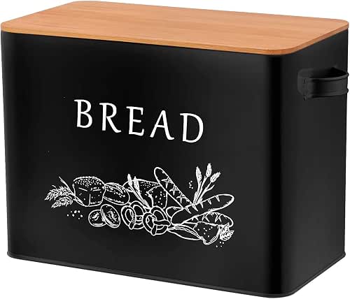 TeamFar Bread Box with Wooden Lid, 13.1"x 7.2" x 9.7"