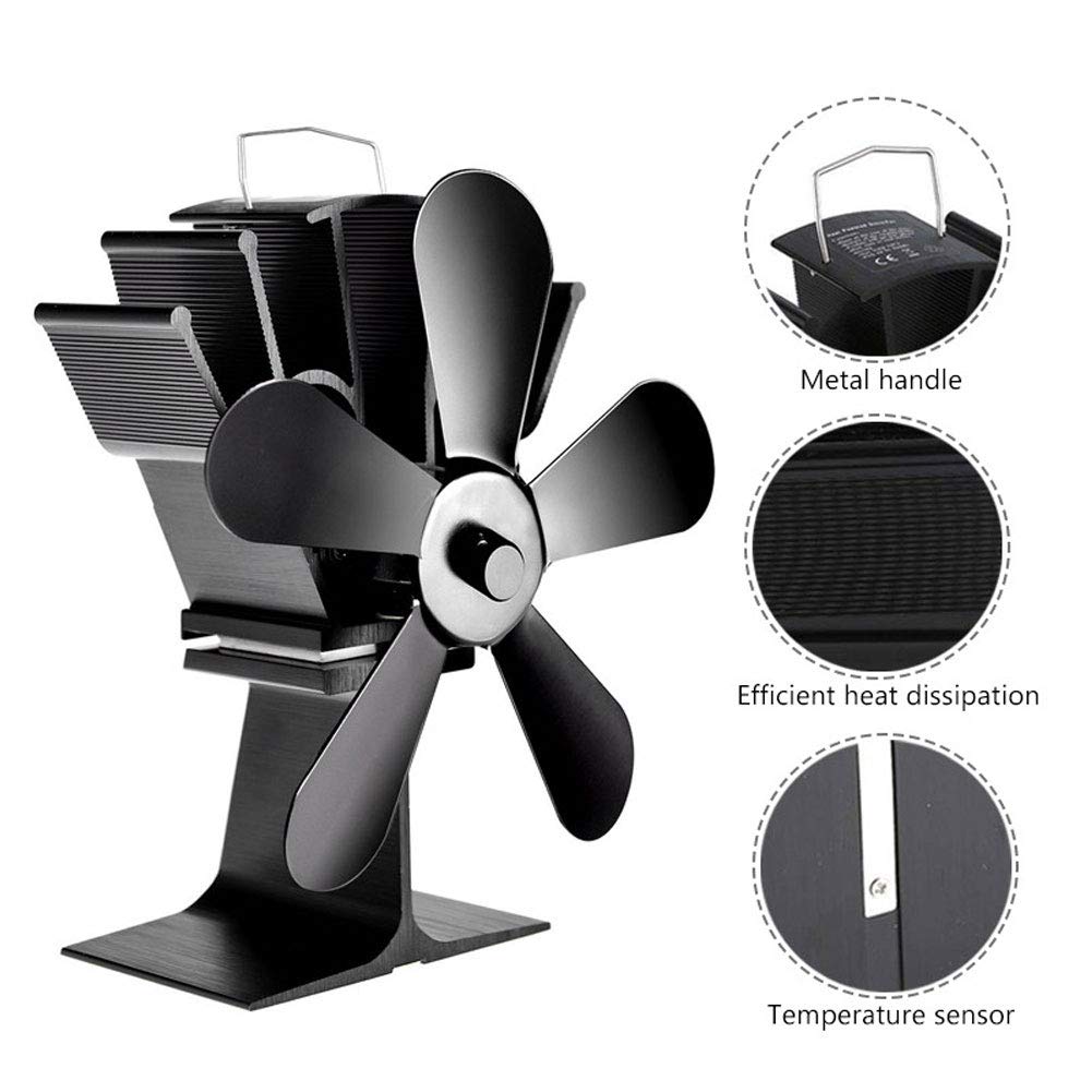 Ventilatore da Forno Senza Corrente Silenzioso 5 Fogli con Regolazione Automatica del Vento per Bruciatori in Legno/camino, Ecologica, Alimentata a Calore, 135x103x197mm,Rosered