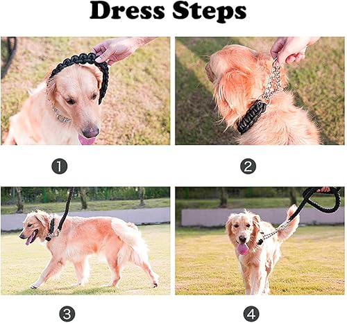 Miniatura 4 de Juego de collar y correa para perro, cuerda trenzada de nailon resistente, correa fuerte de 4 pies para perro y collar de entrenamiento para perros