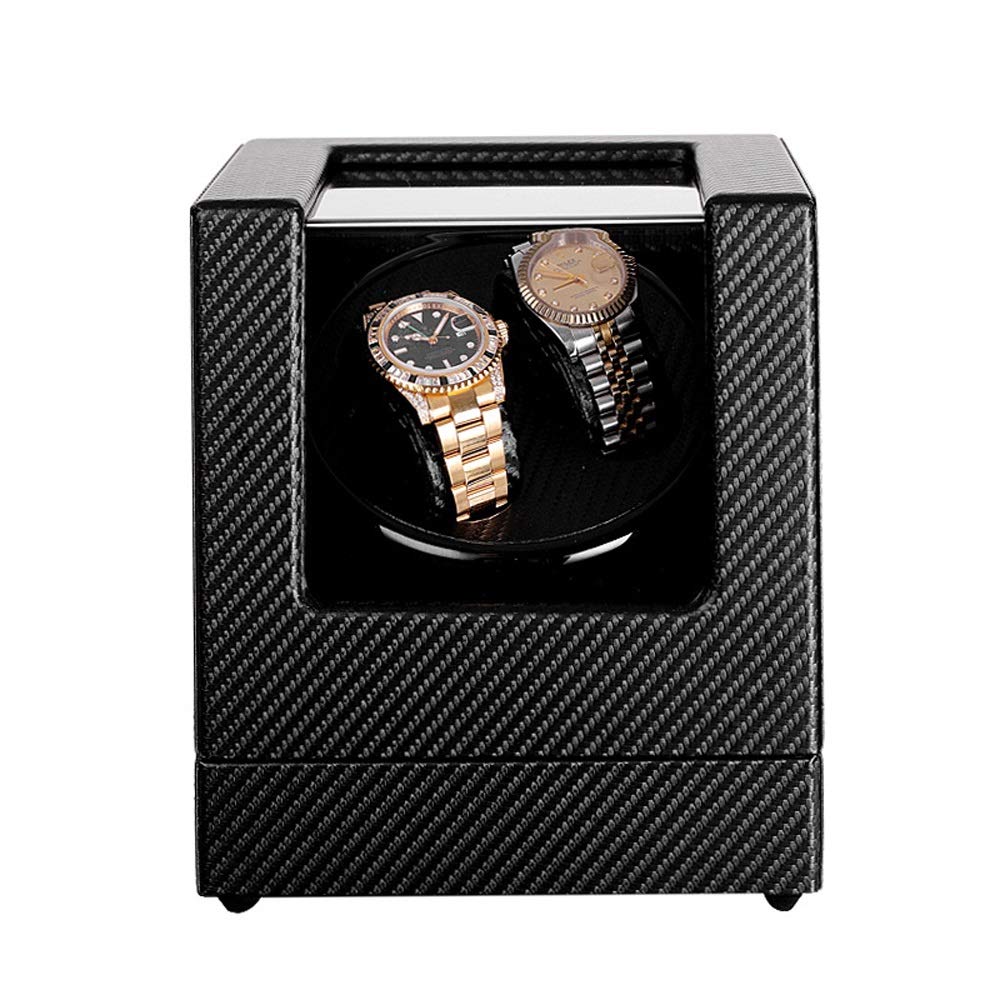 CGCSYZ Automatic Rotation Watch Winder, Luxury Wooden Storage Boxes for 2 Wrist Watches with Quiet Japanese Motor (Black)