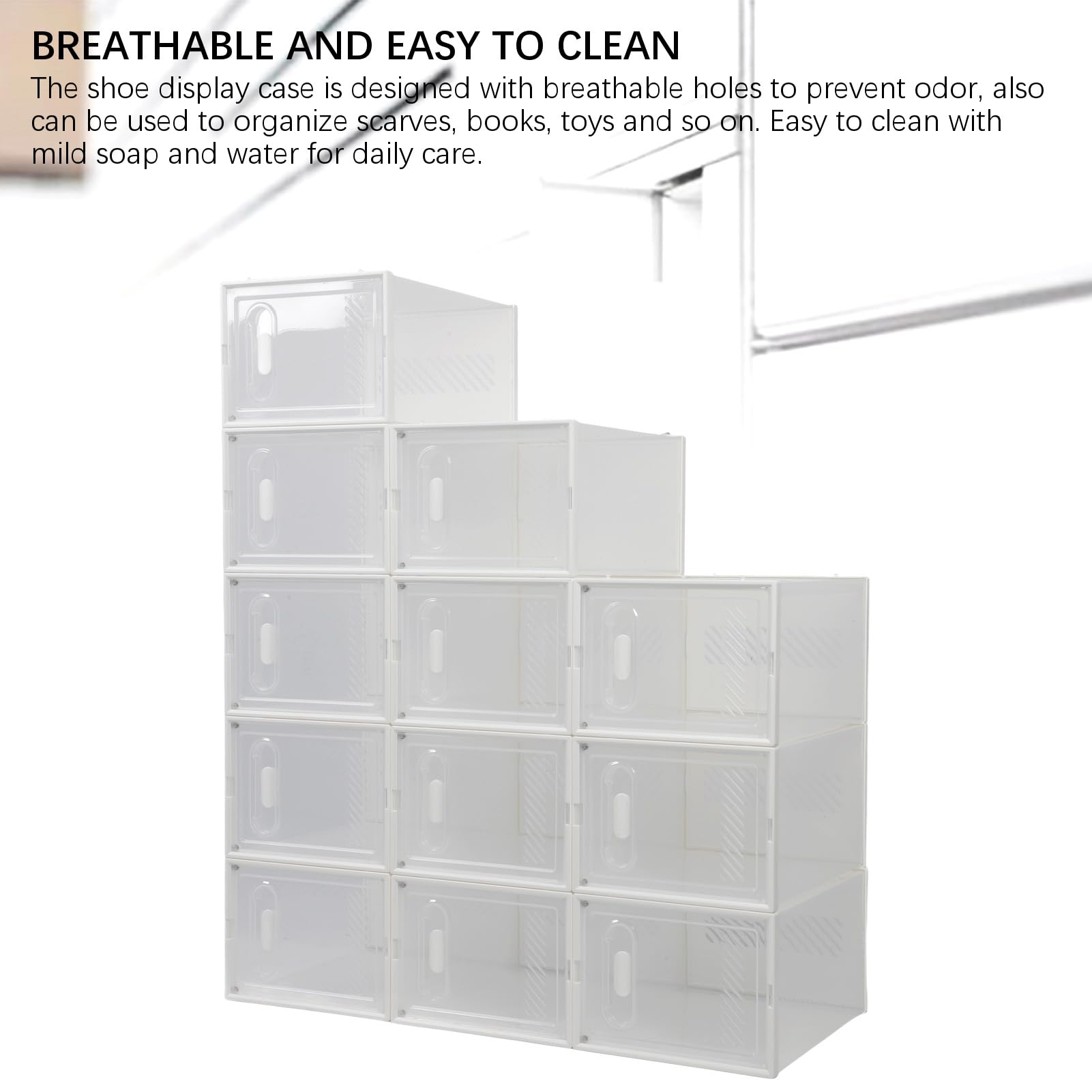 Scatole per scarpe trasparenti impilabili, organizer per scarpe multistrato, vetrina per scarpe in plastica trasparente con design staccabile, soluzione salvaspazio per armadio,