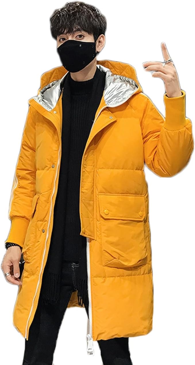 Amazon メンズ ロングダウンジャケット コート アウター 冬服 韓国風 厚手 膝下 カジュアル カッコイイ フード付き ファッション ゆったり 保温性 寒さ対策 防風 柔らかい 着心地良い 着痩せ ユニセックス ペアルック 日常 通勤 コート ジャケット 通販