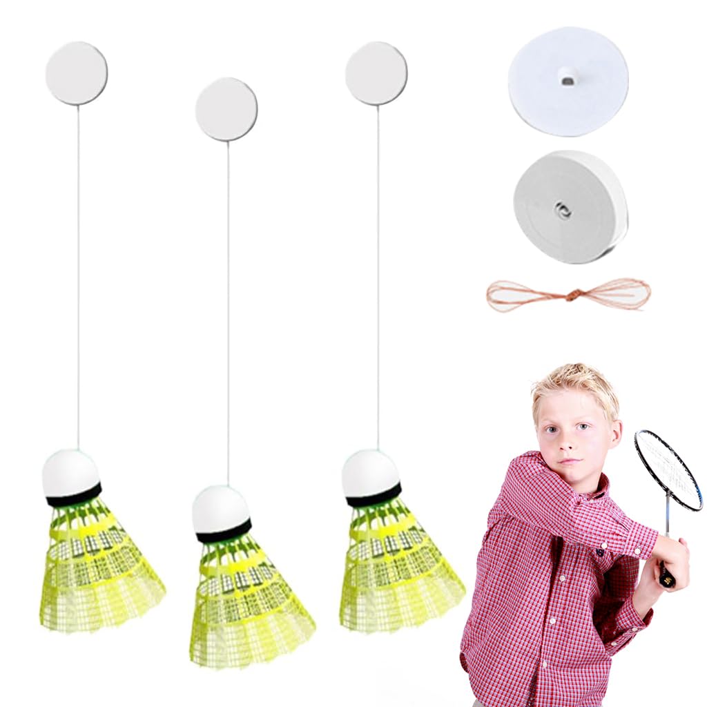 Proberos® Badminton Self-Practice, 3 BallsBouncing Badminton Ball for Training Self Adhesive with Elastic Cord, 40 Elastic Rope Replacement, Portable Practice Equipment