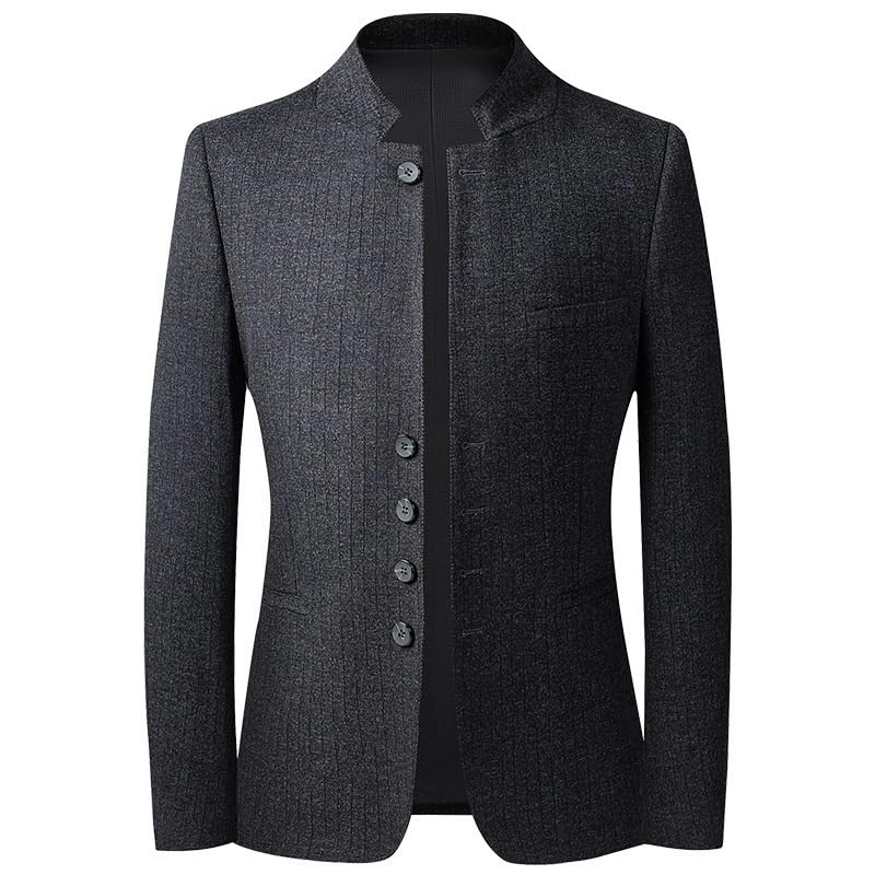 Men's Black Slim Fit Casual Mandarin Collar Single Breasted Sport Coat Trendy Suit Jacket