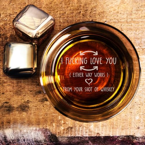 Lucy Engraving Vaso de whisky con texto en inglés 'I F-king Love You' para marido, regalos de aniversario grabados para él en vidrio de roca, regalos de Navidad para novio, 11 onzas, fabricado en los