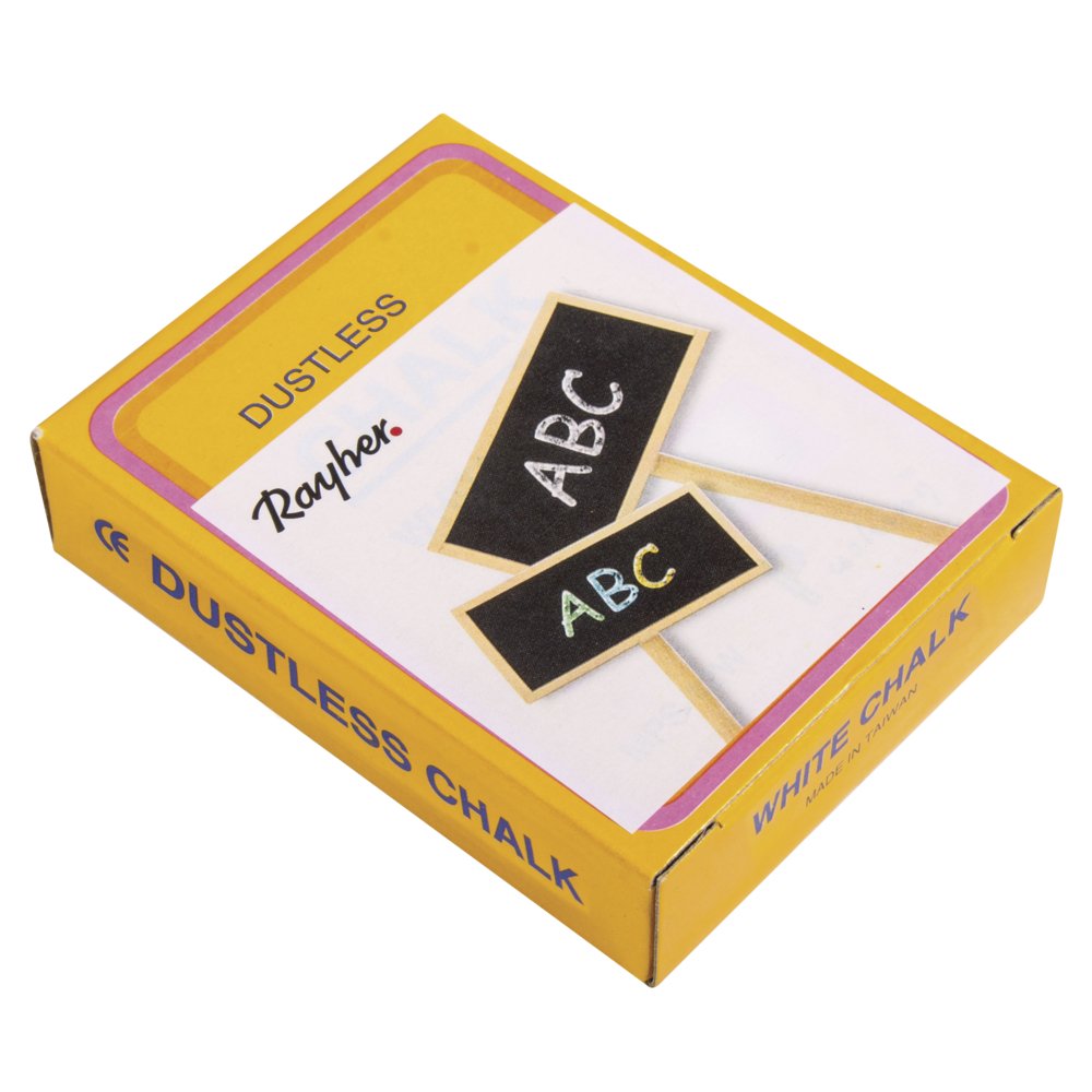 Rayher 8910602 Bâtons de craie, blanc, 1 lot de 12 pces., longueur 8 cm, ø 9,​5mm, rond, pour tableau noir, usage scolaire et extra-​scolaire