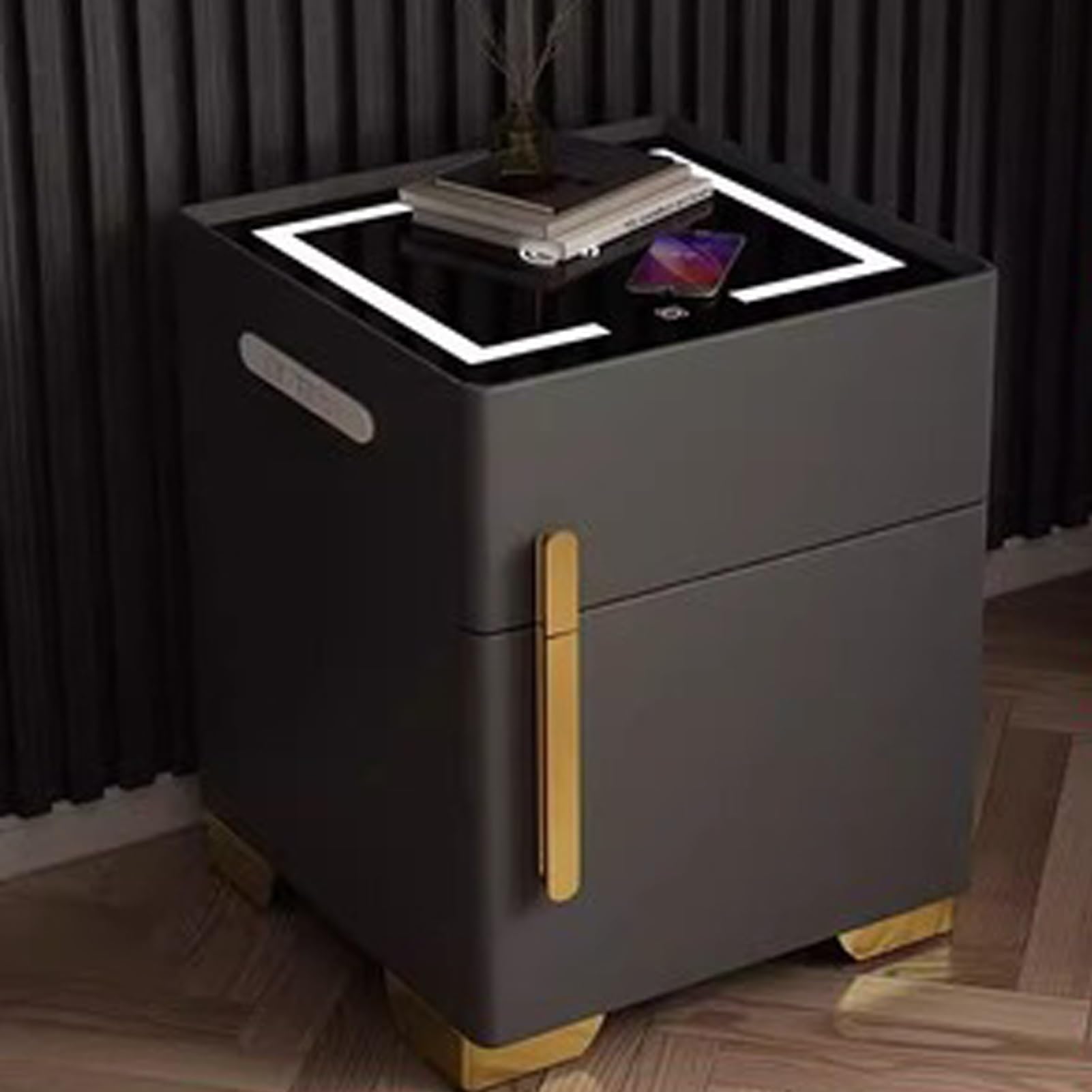 Table de chevet intelligente avec coffre-fort et chargement USB LED