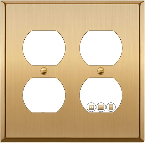 Placa de pared de metal dorado doble dúplex de tamaño estándar, placa de pared de metal, cubierta de interruptor de luz, placa de pared de doble